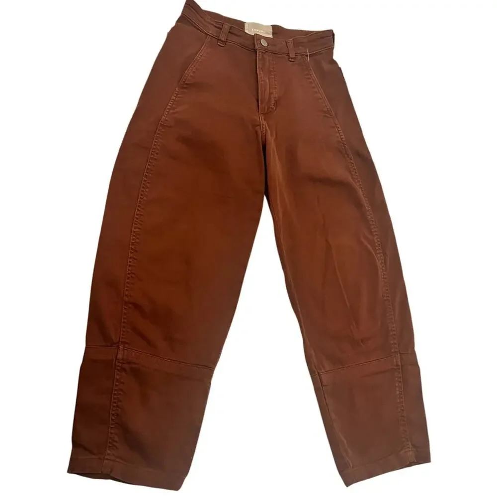 EVERLANE THE UTILITY BARREL PANT BROWN ORGANIC COTTON SIZE 00 - Picture 3 of 12